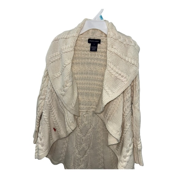 Ralph Lauren Girls Yth S 7/8 Cable Knit Cardigan Cream Ivory Open Front Sweater - Picture 3 of 8